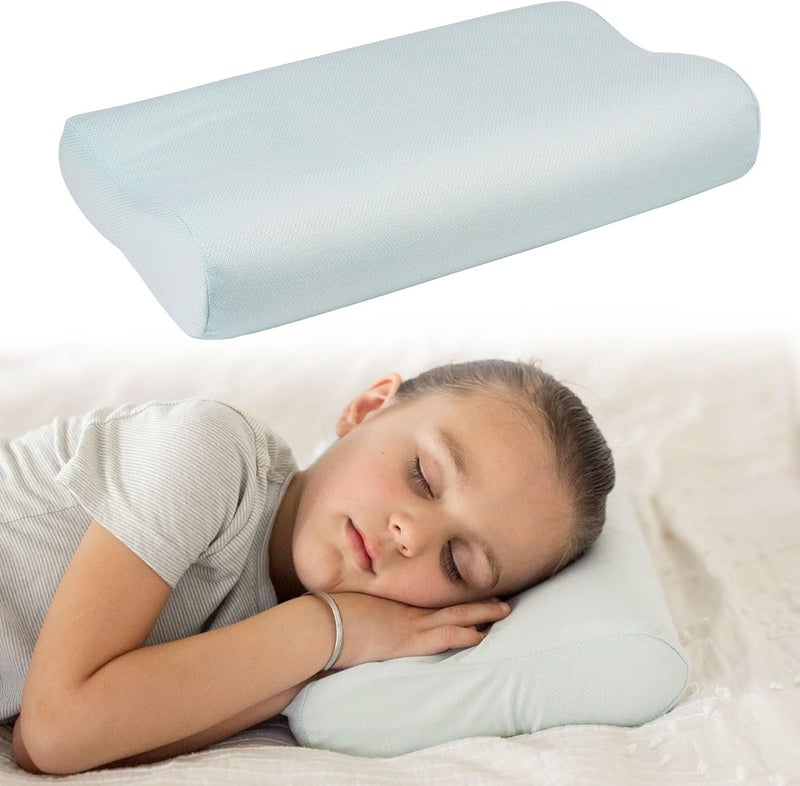 Tiny Twinkle Toddler Pillow with Fitted Pillowcase | Ergonomic Shape with Resilient, Cloud-Like Memory Foam for Comfortable Sleeping - Kids Travel Pillows (Ice Blue) - Image 1